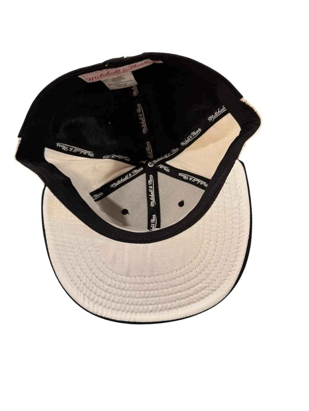 7 3/4 Mitchell & Ness Black and White with Satin sides.